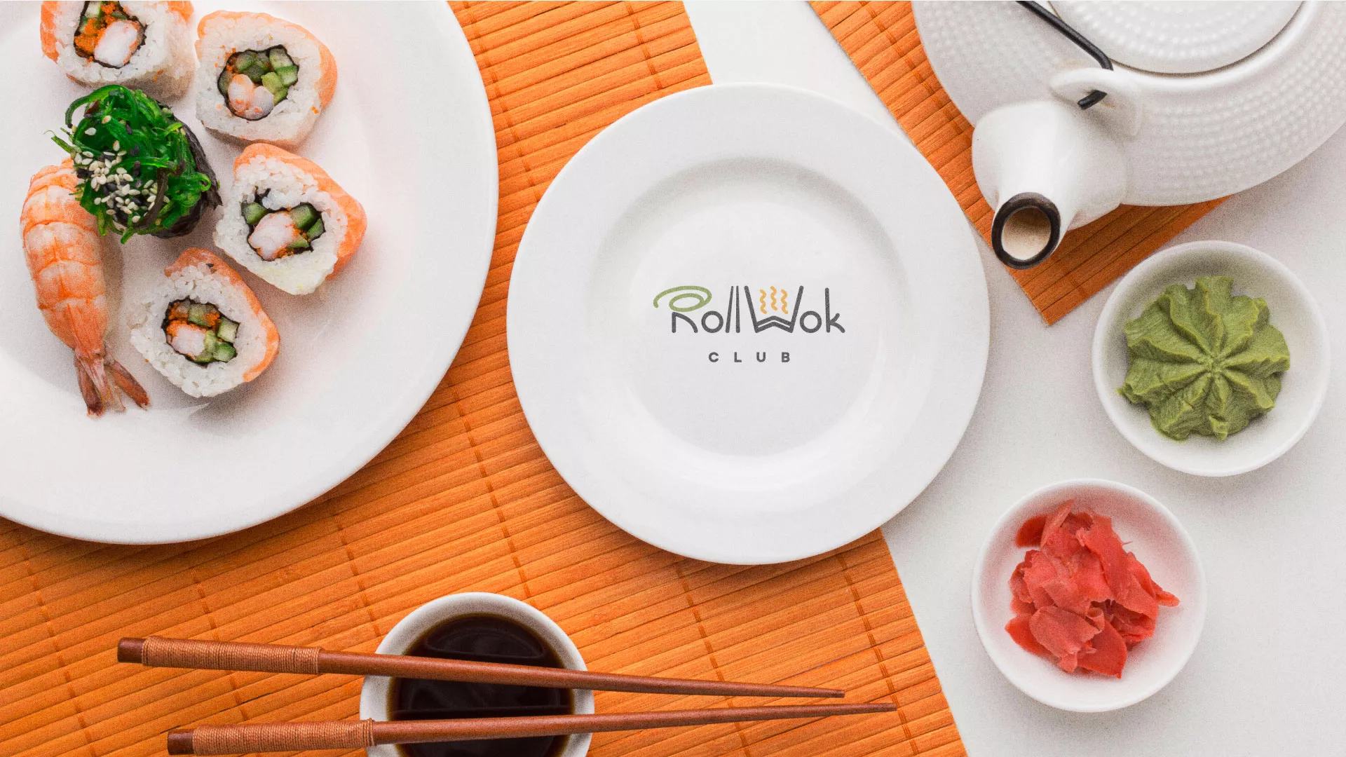 Разработка логотипа и фирменного стиля суши-бара «Roll Wok Club» в Шали