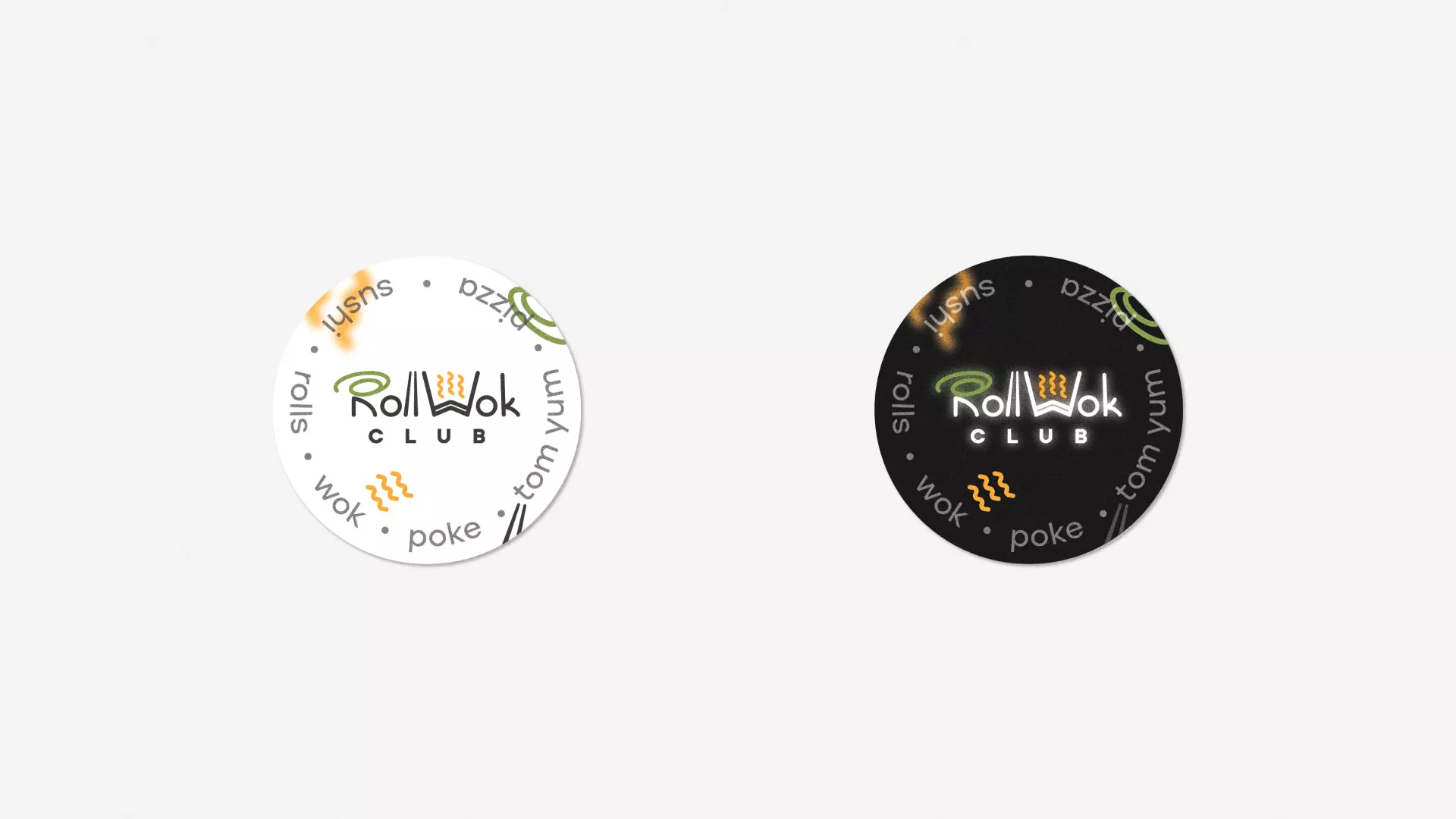 Разработка наклеек для суши-бара «Roll Wok Club» в Шали