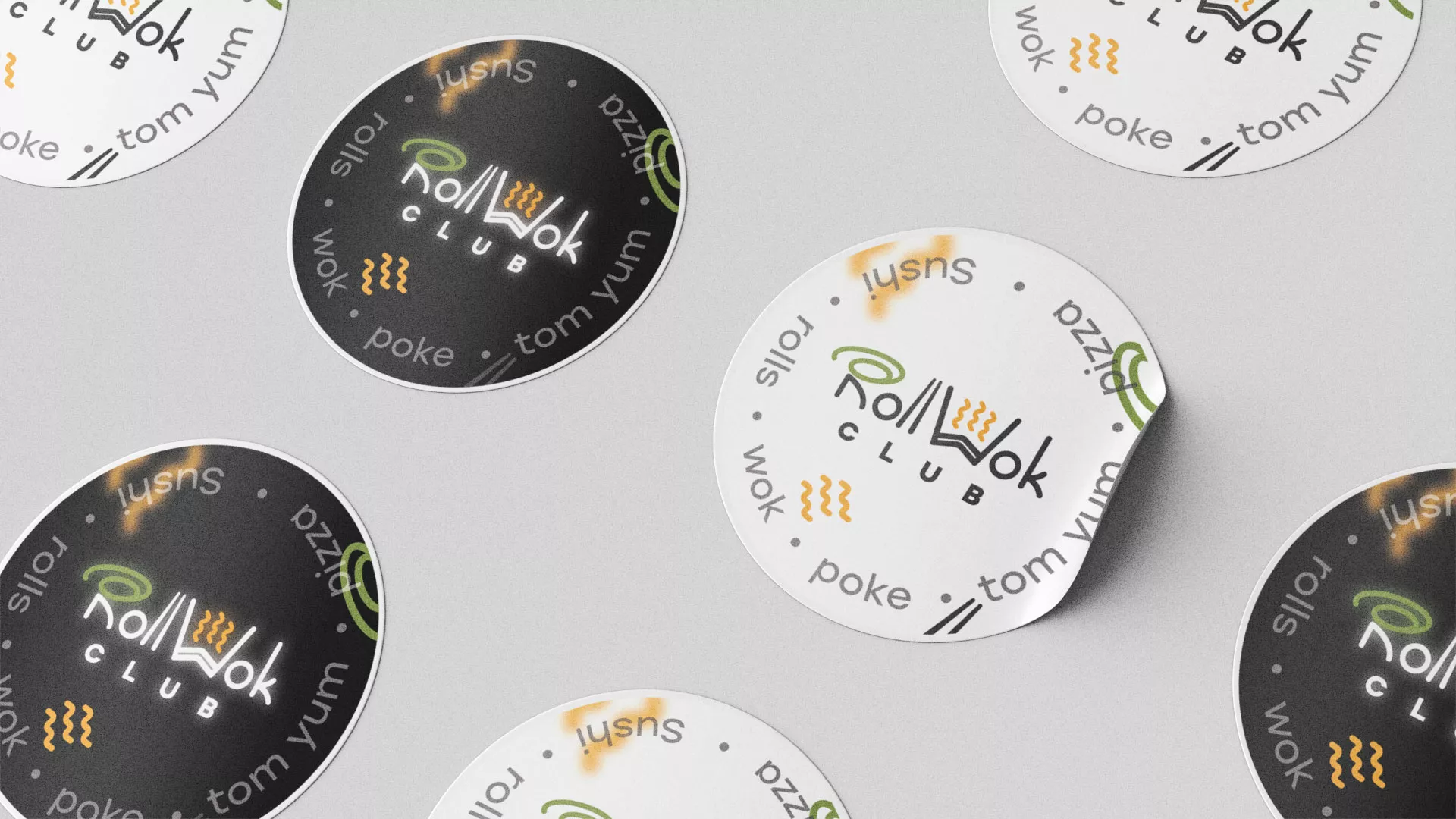 Разработка наклеек для суши-бара «Roll Wok Club» в Шали